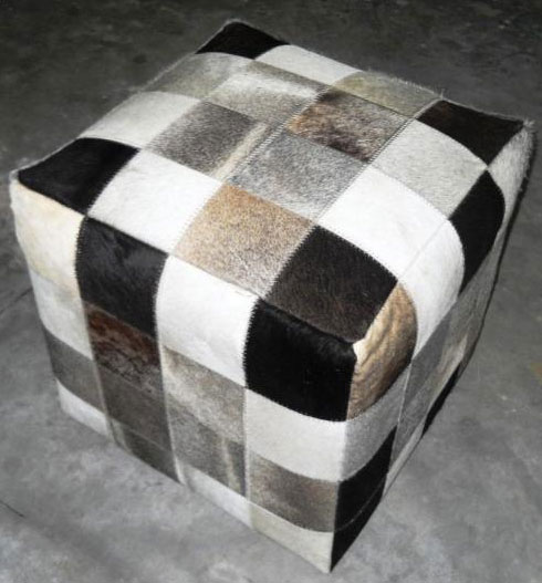 B/W/Grey Patch Work Squire Ottoman